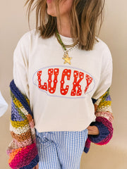 ETTA OG | star studded lucky graphic tee - ivory / red