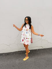 coral reef denim mini dress