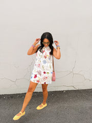 coral reef denim mini dress