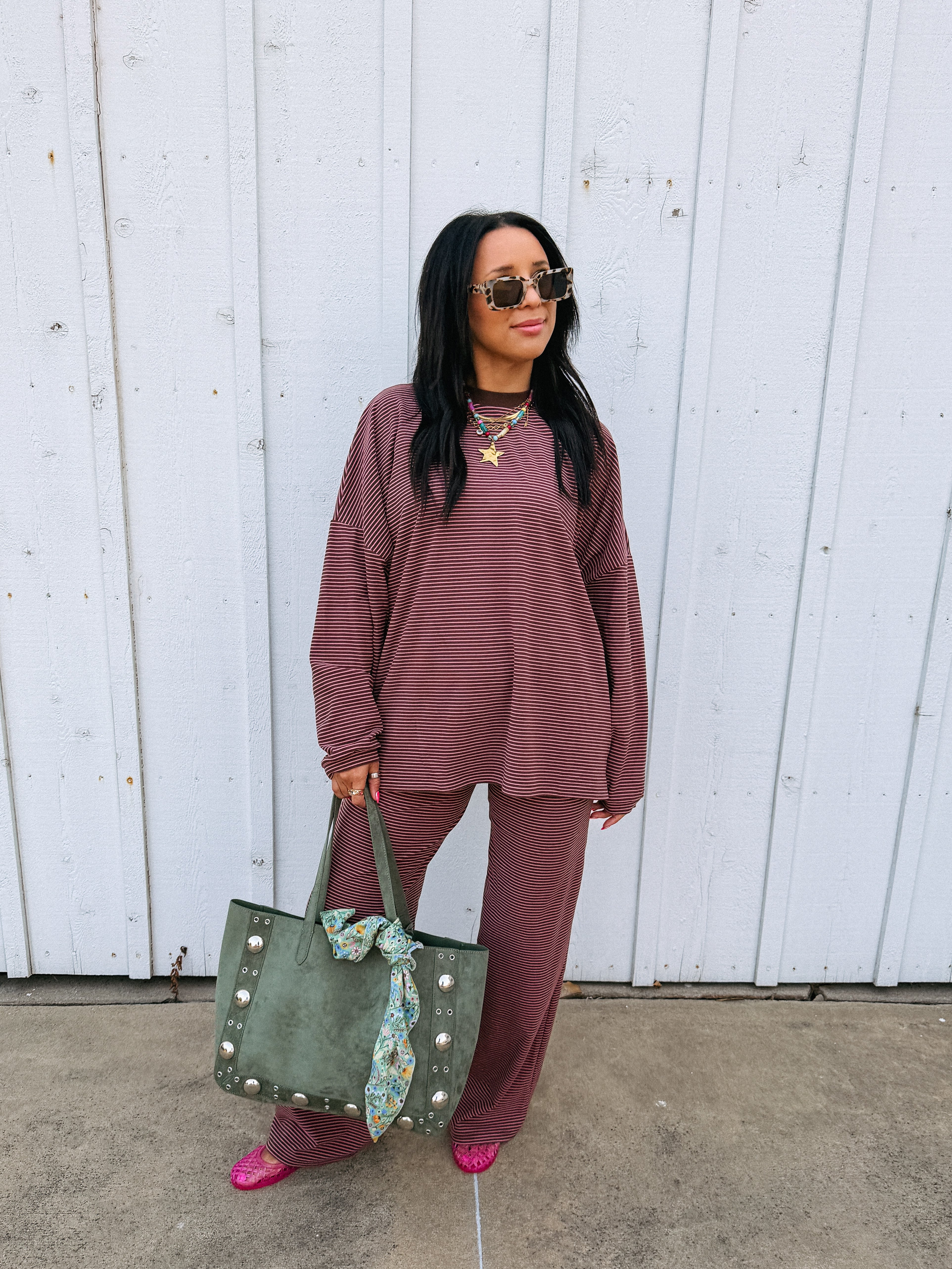 feeling fuzzy oversized top - pink / brown