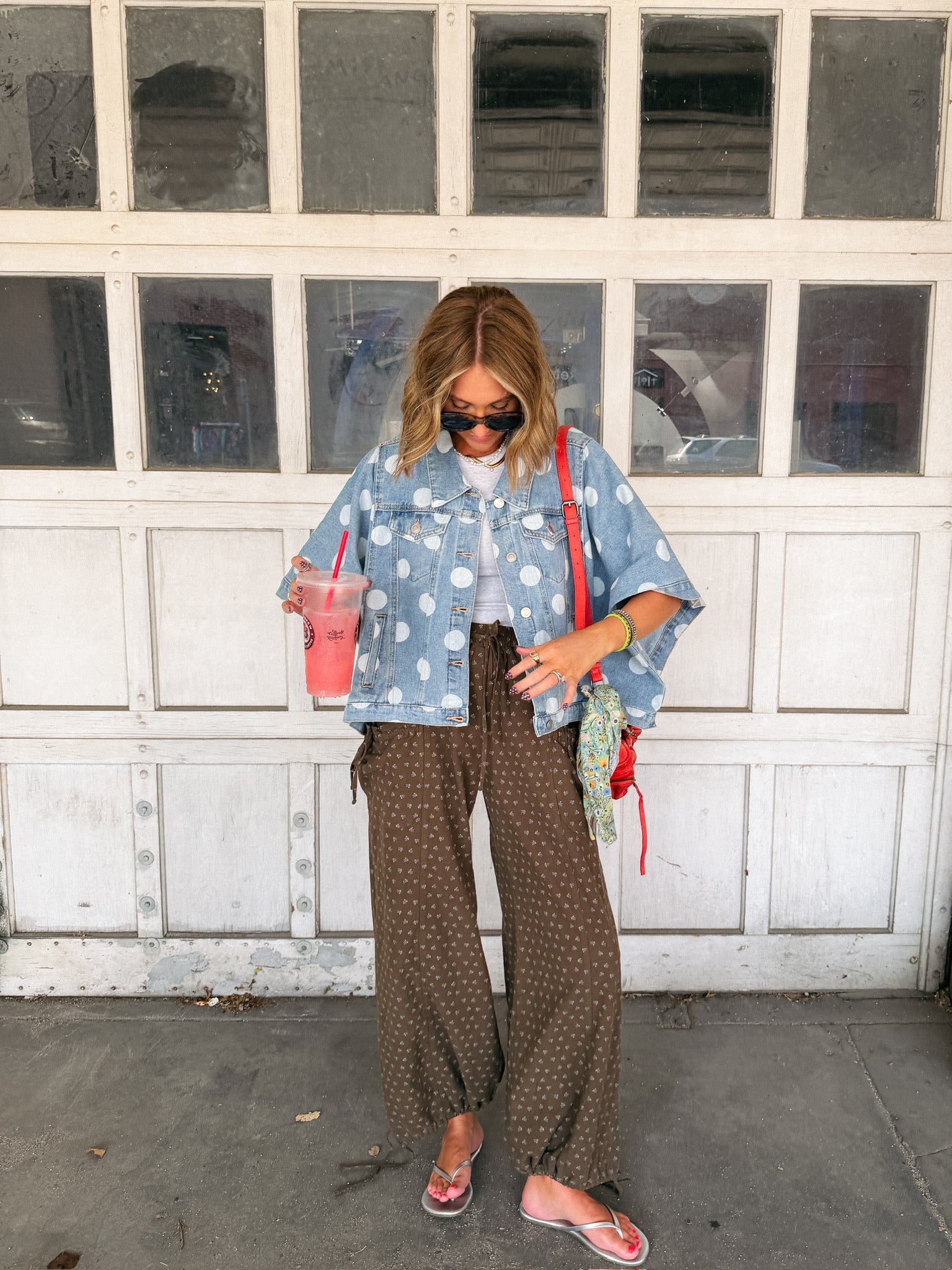denim dot cape jacket