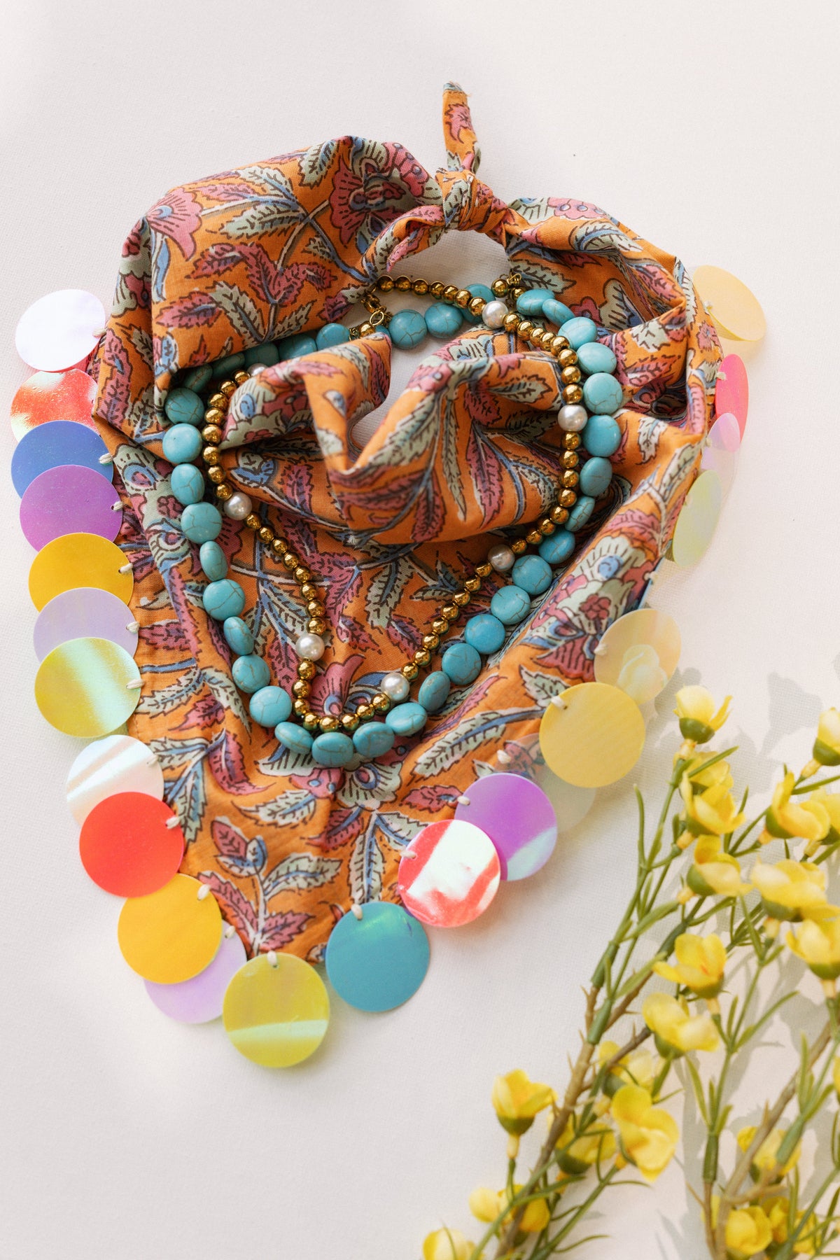 HANDMADE | sequin bandana scarf - orange