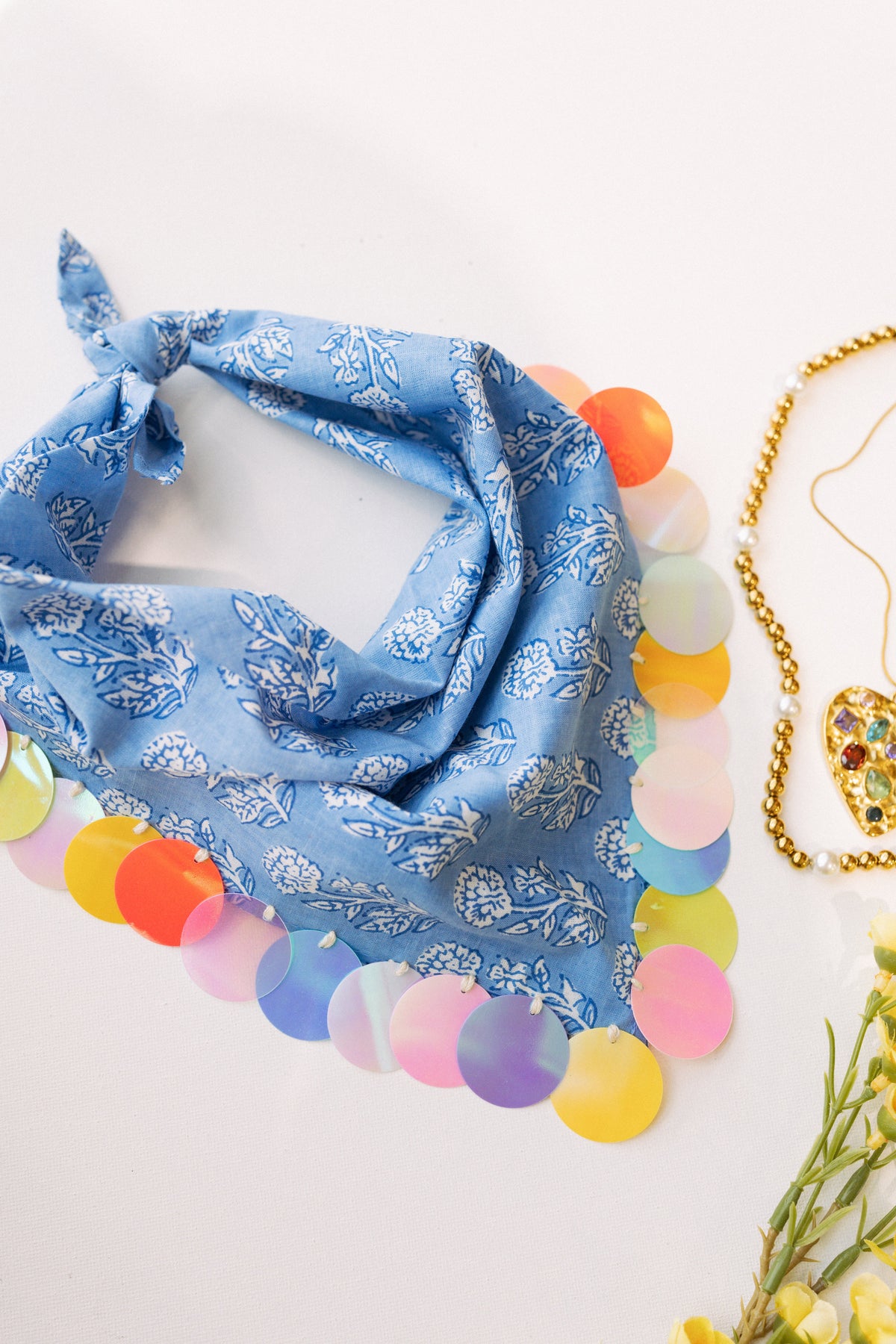 HANDMADE | sequin bandana scarf - blue