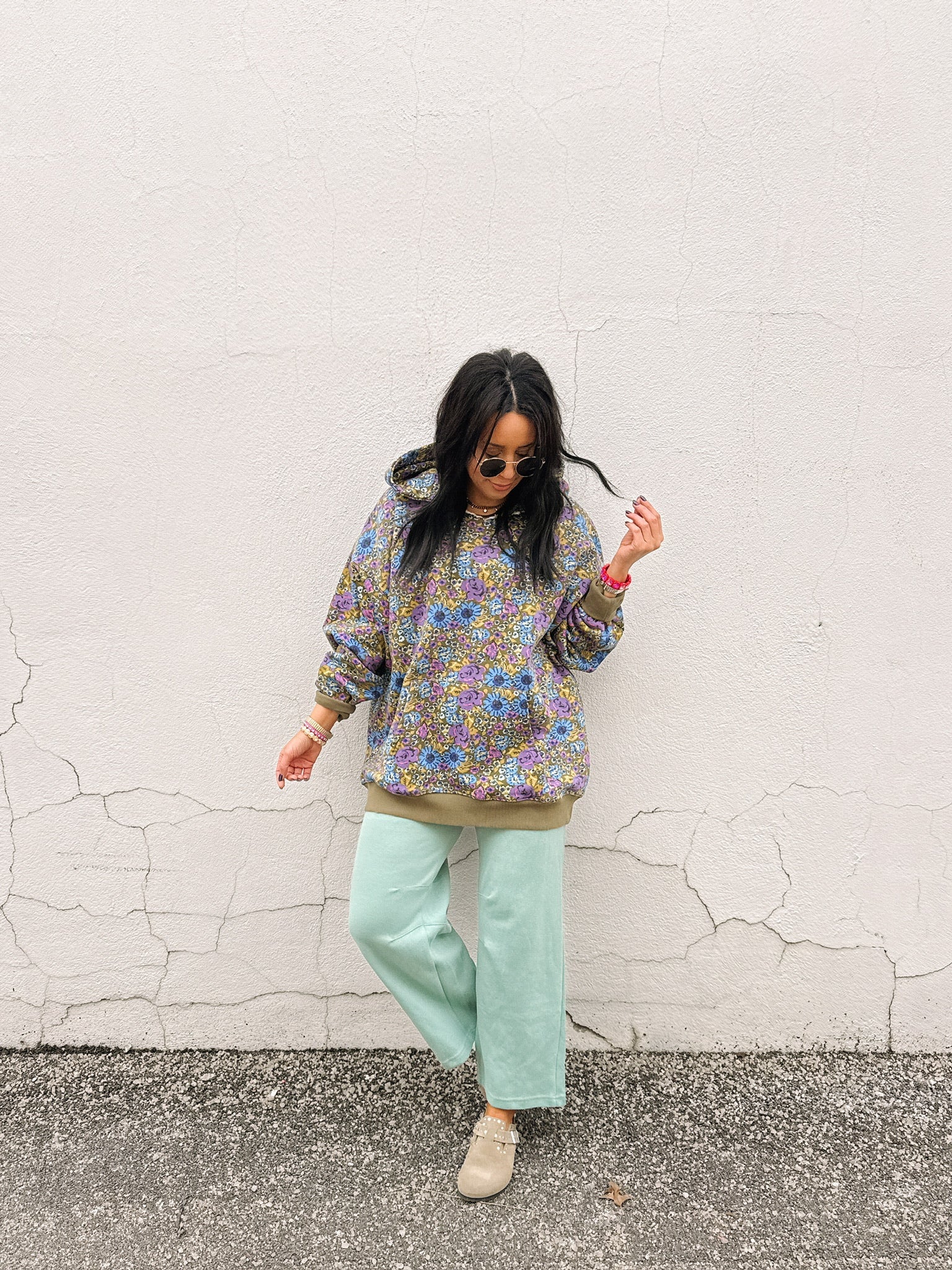 flower power oversized sweatshirt - olive