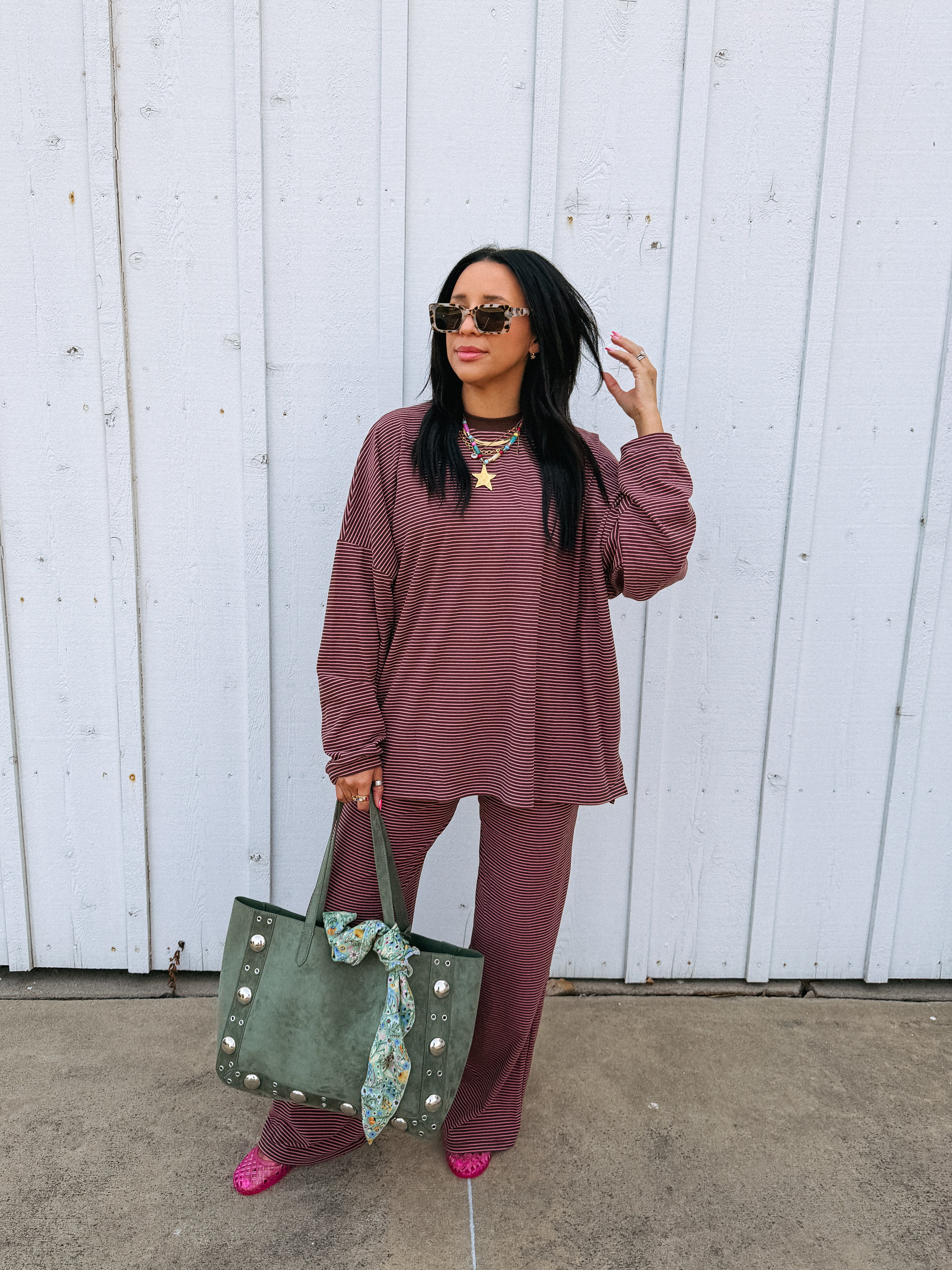 feeling fuzzy oversized top - pink / brown