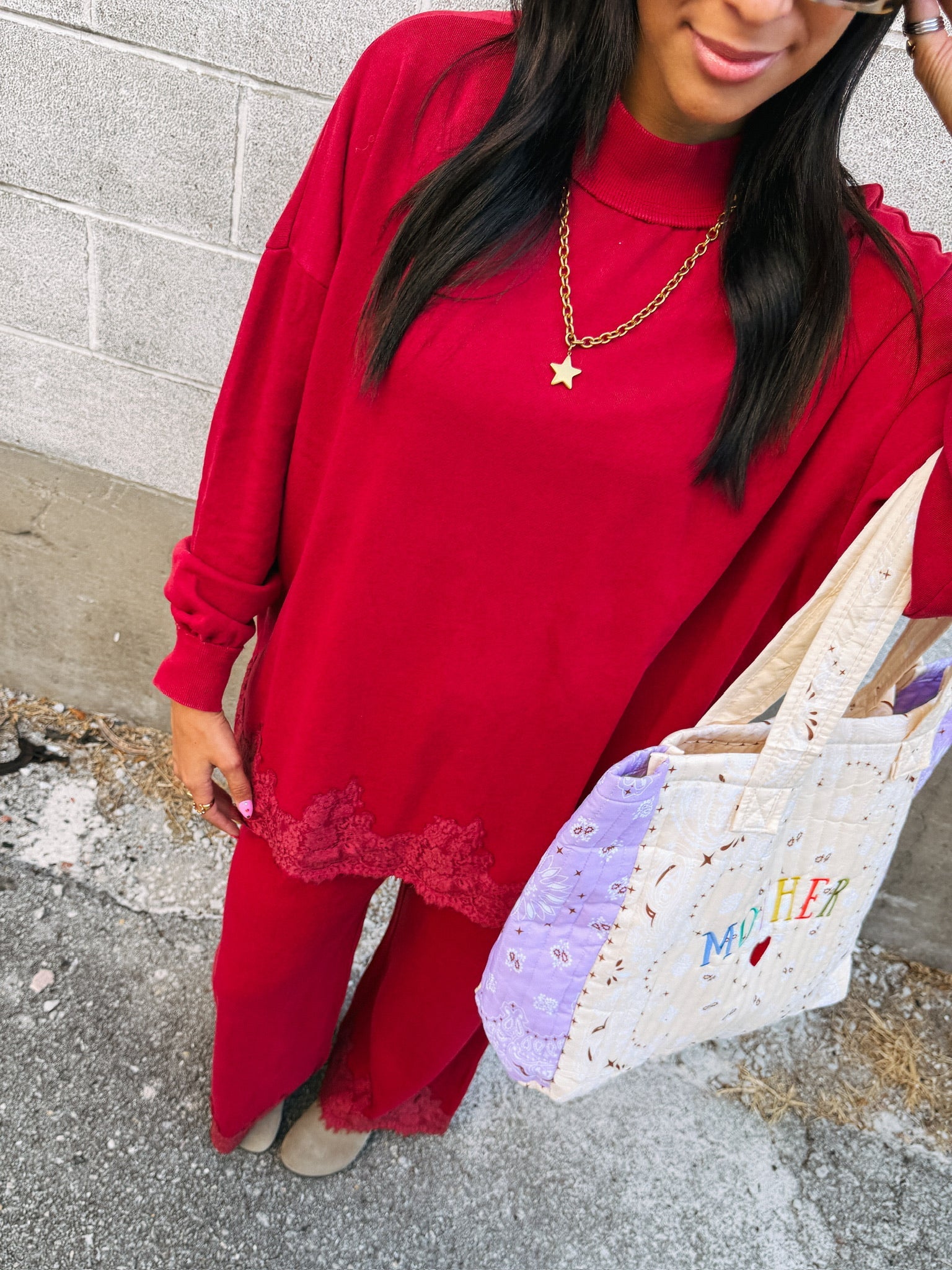 all too well lace mock neck