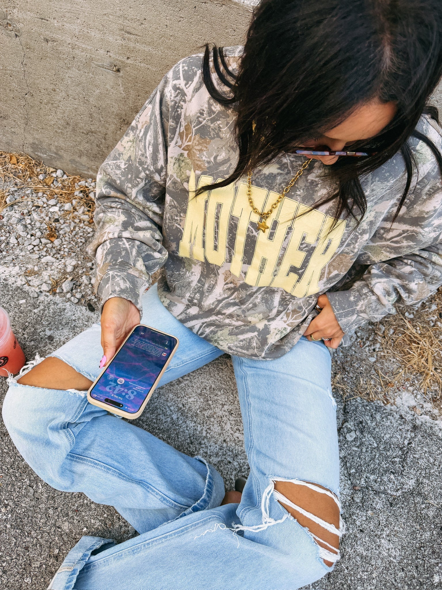 ETTA OG | varsity mother camo sweatshirt - yellow