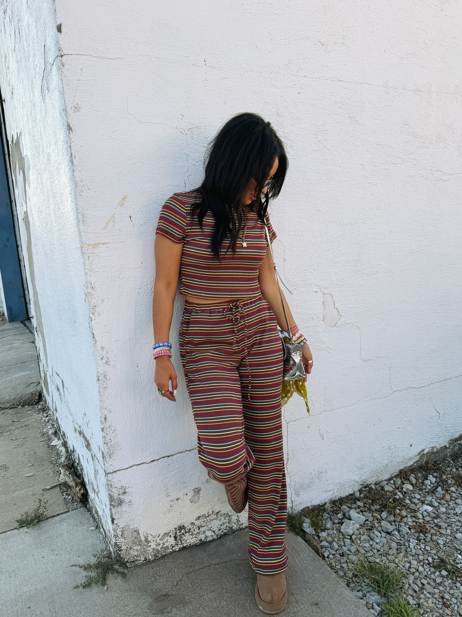 cosmic brownie stripe two piece set