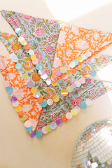 HANDMADE | sequin bandana scarf - orange / white