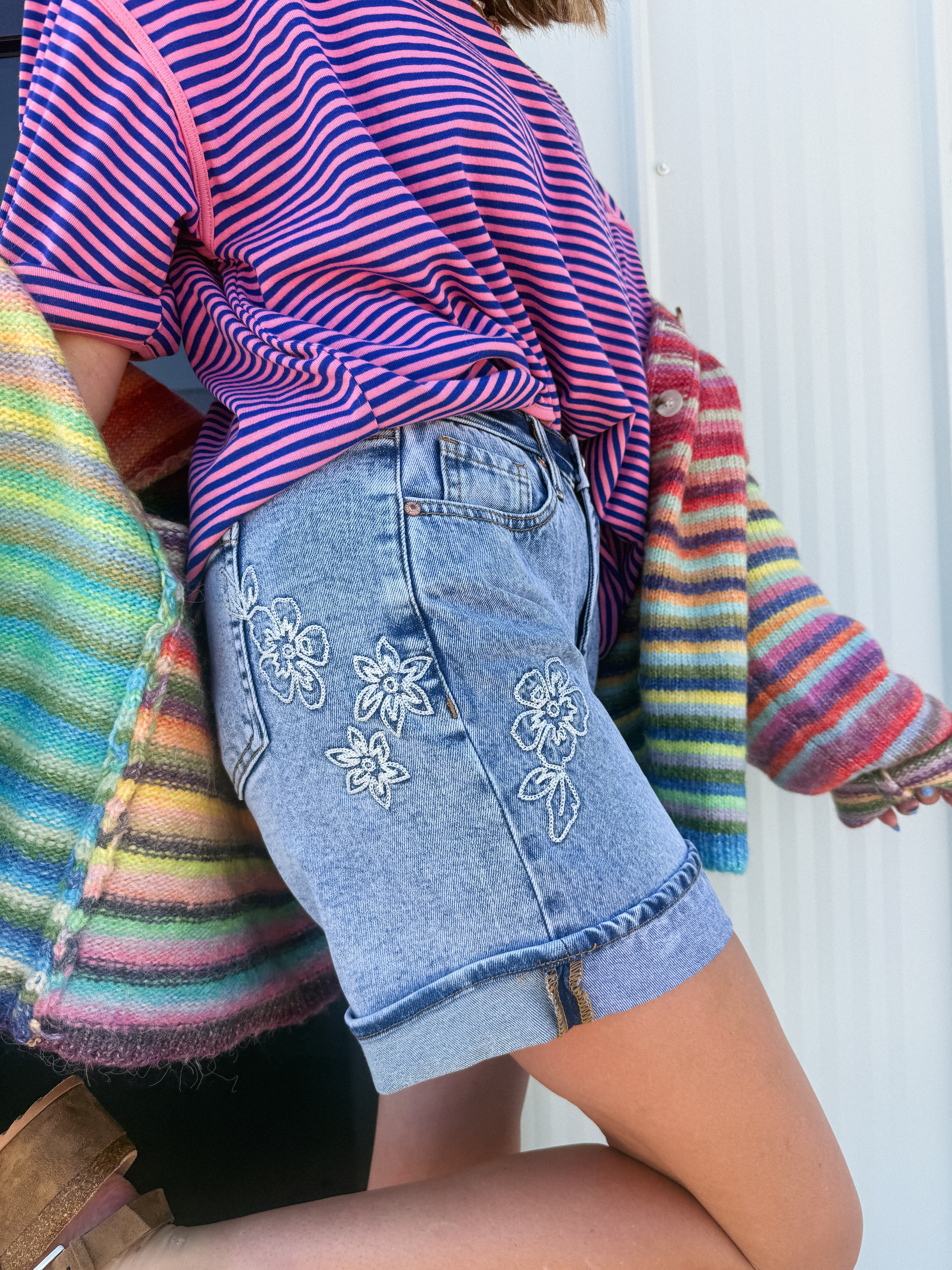 flower shop embroidered shorts
