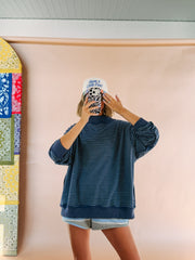 adore you blue stripe mock neck