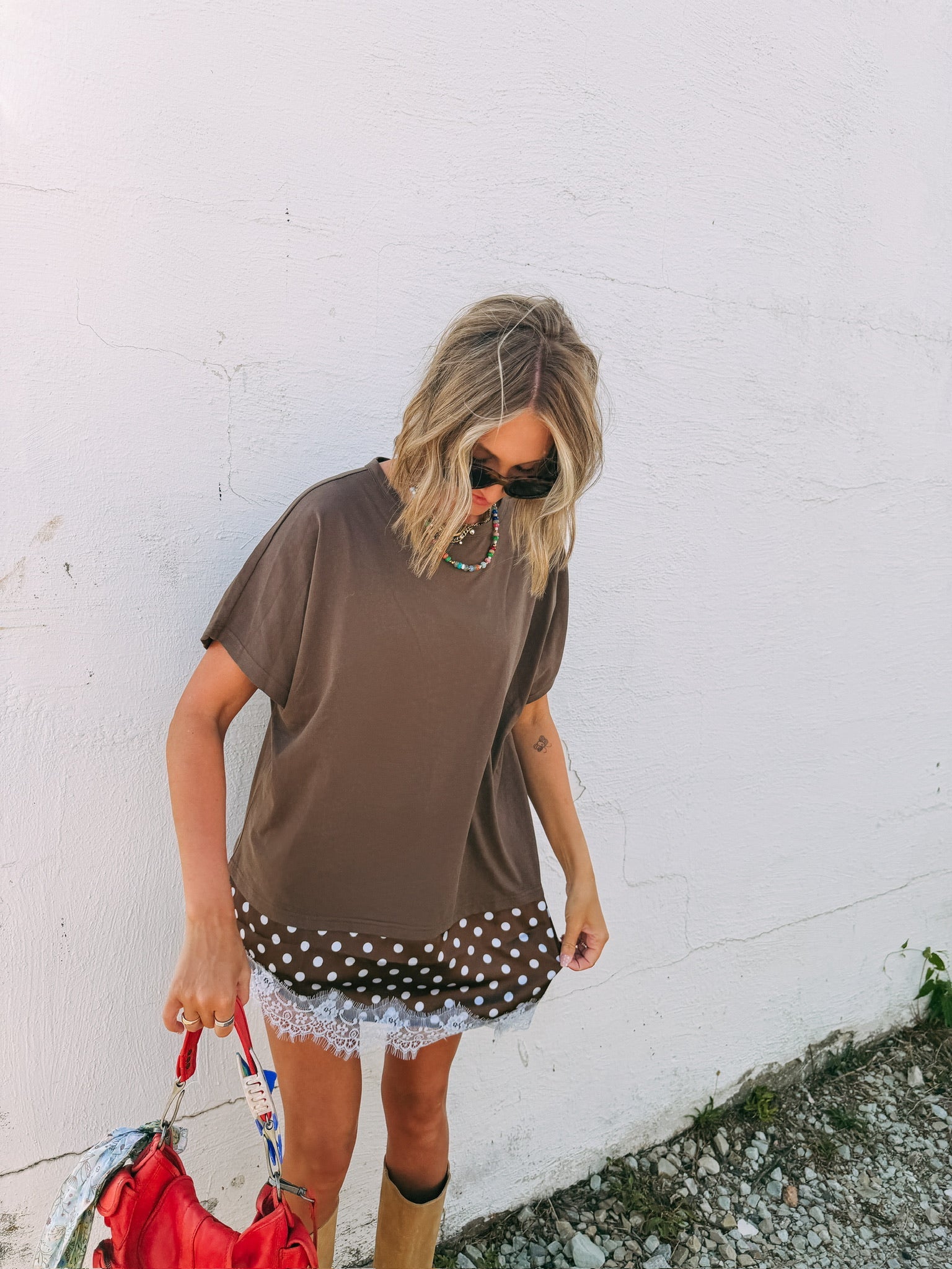 brownstone polka dot layered top