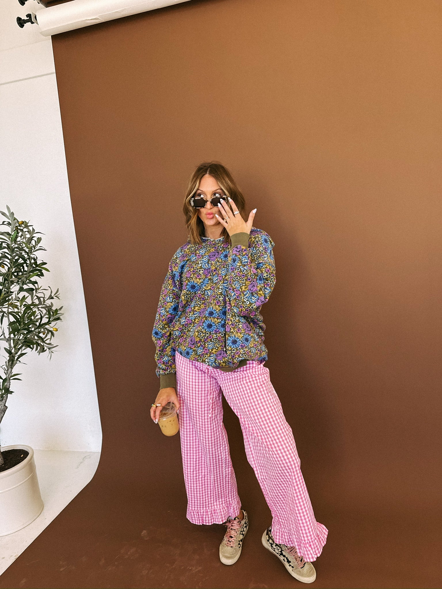 flower power oversized sweatshirt - olive