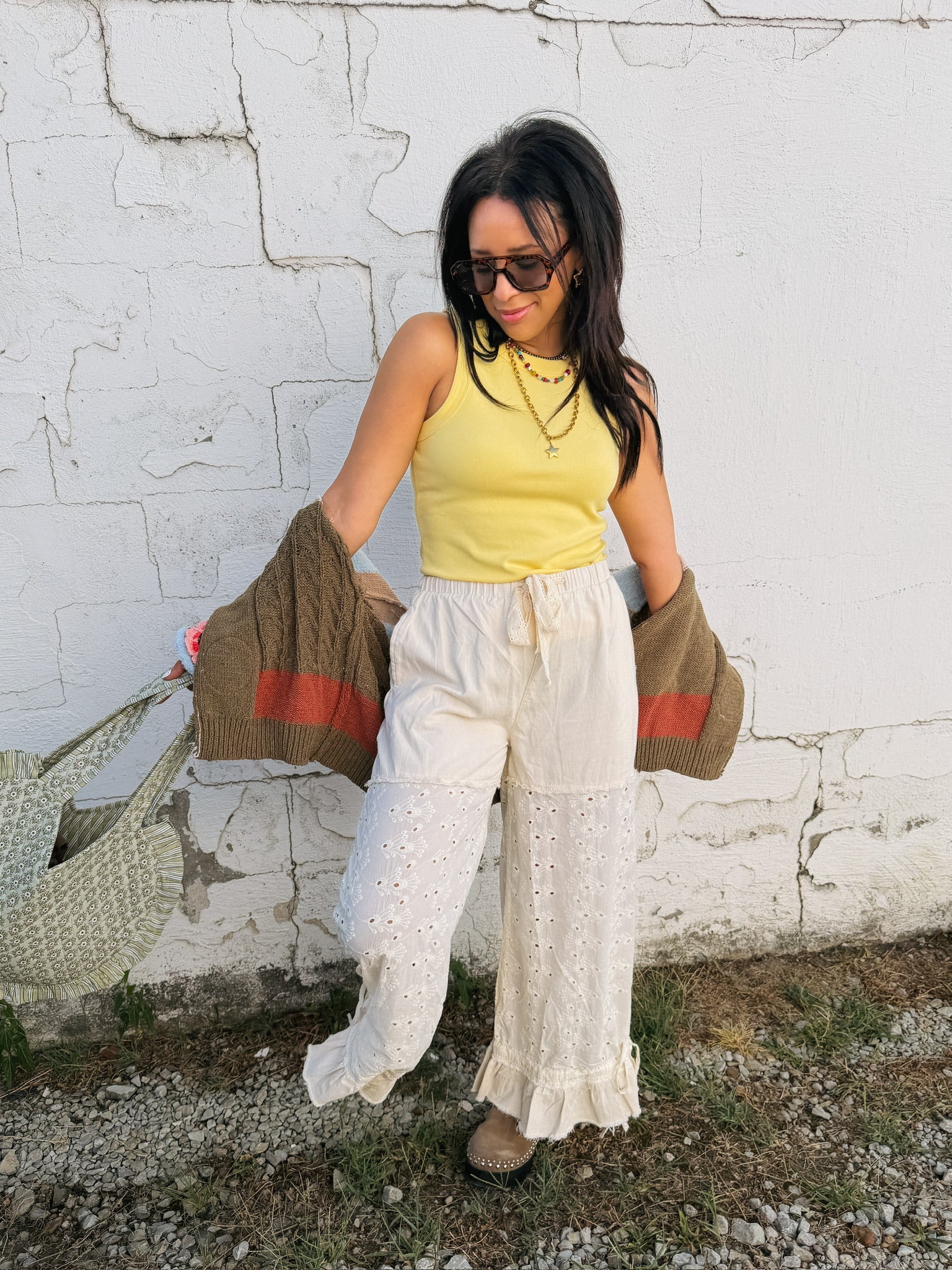 blank space ribbed tank top - yellow