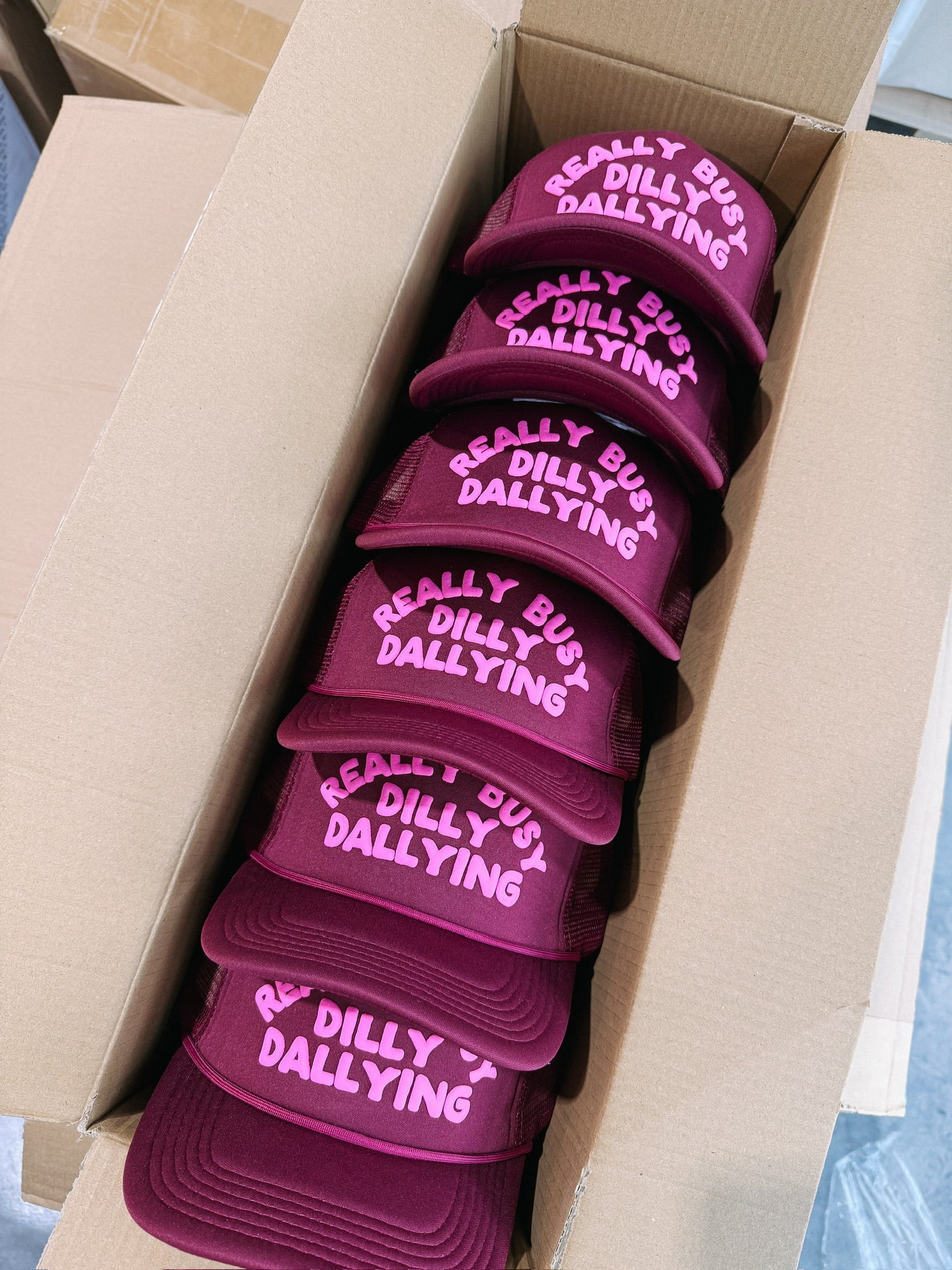 ETTA OG | dilly dallying trucker hat - burgundy / pink