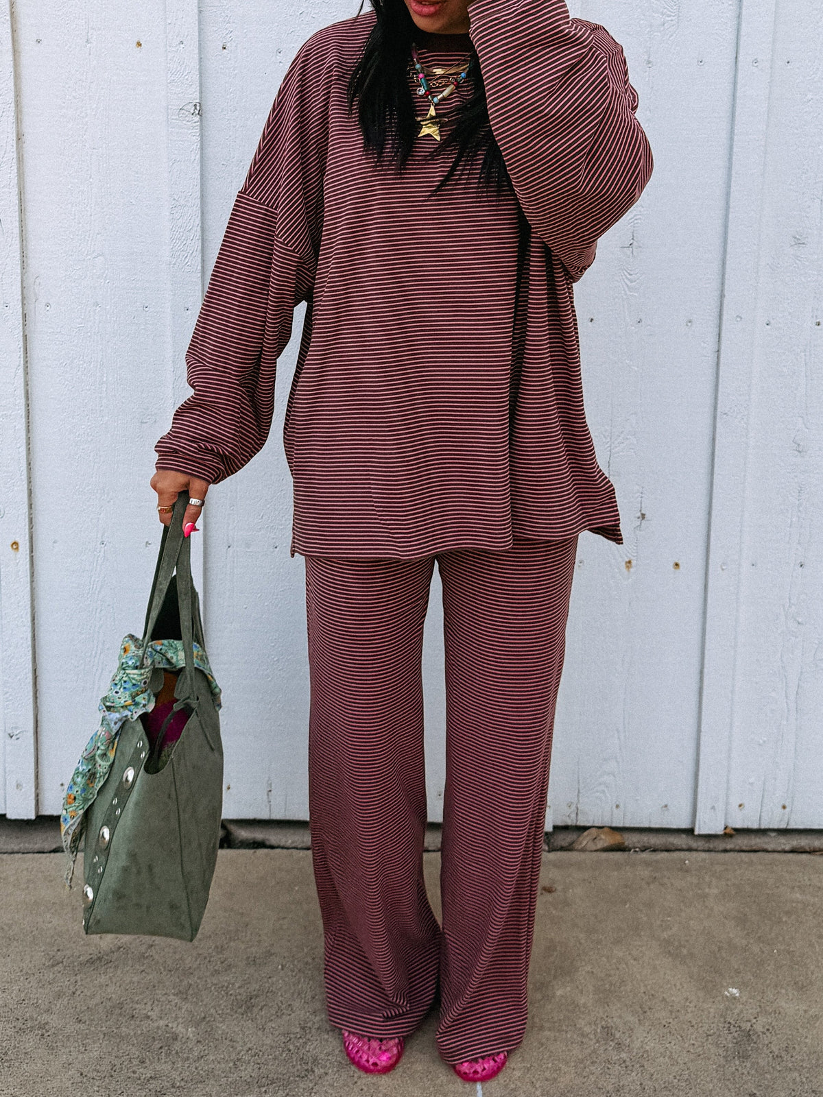 feeling fuzzy lounge pants - pink / brown