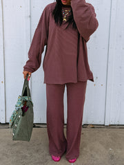 feeling fuzzy lounge pants - pink / brown