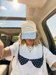 ETTA OG | chaos club trucker hat - denim / polka dot