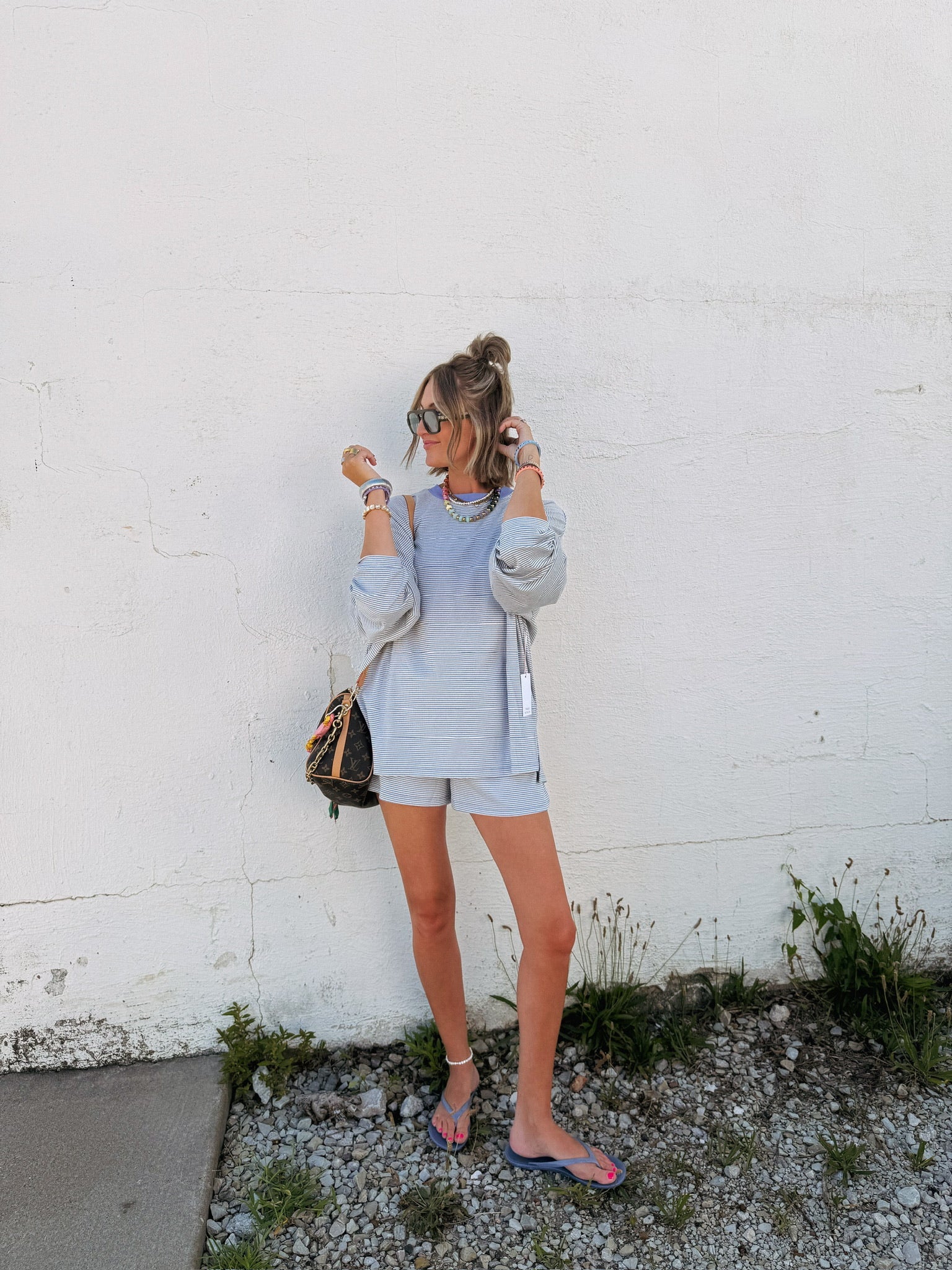 gimme more stripe shorts - periwinkle
