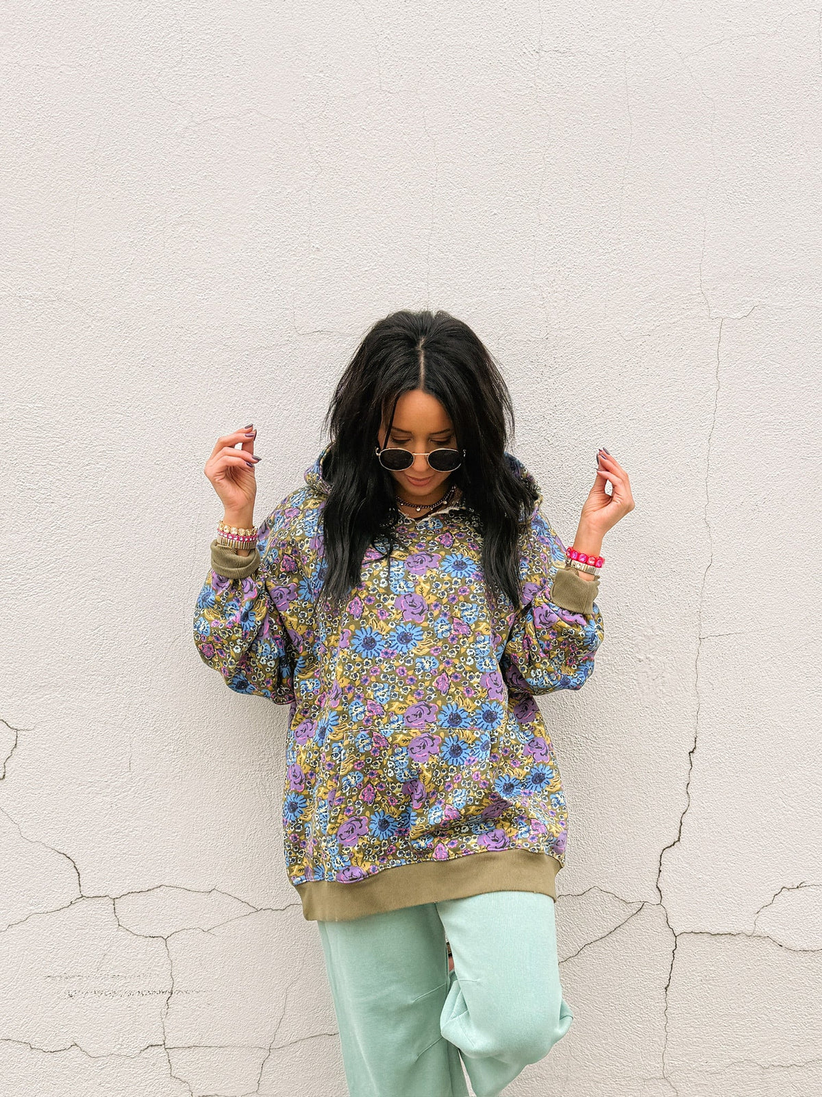 flower power oversized sweatshirt - olive