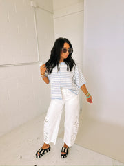 azalea eyelet barrel jeans - white