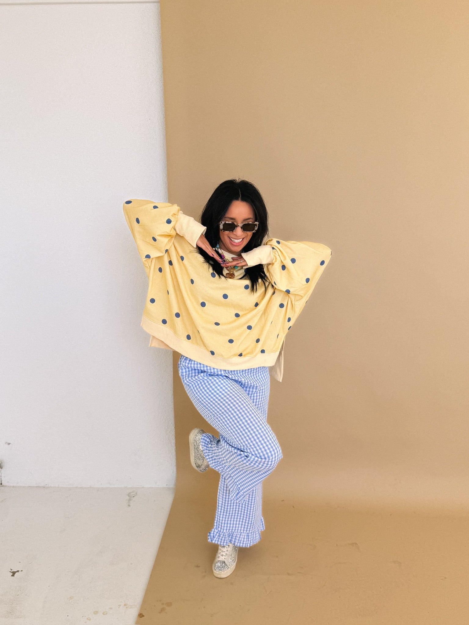 girly gingham pants - light blue