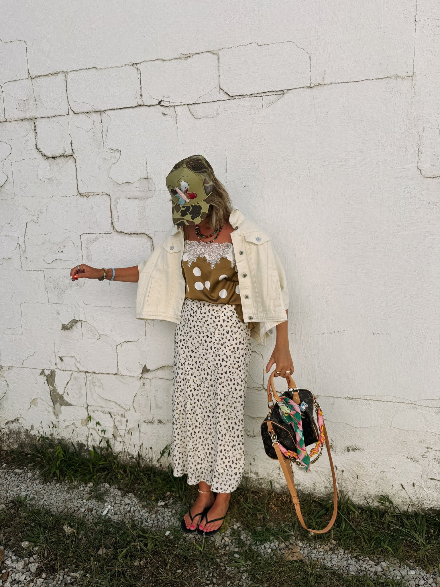 all falls down floral midi skirt