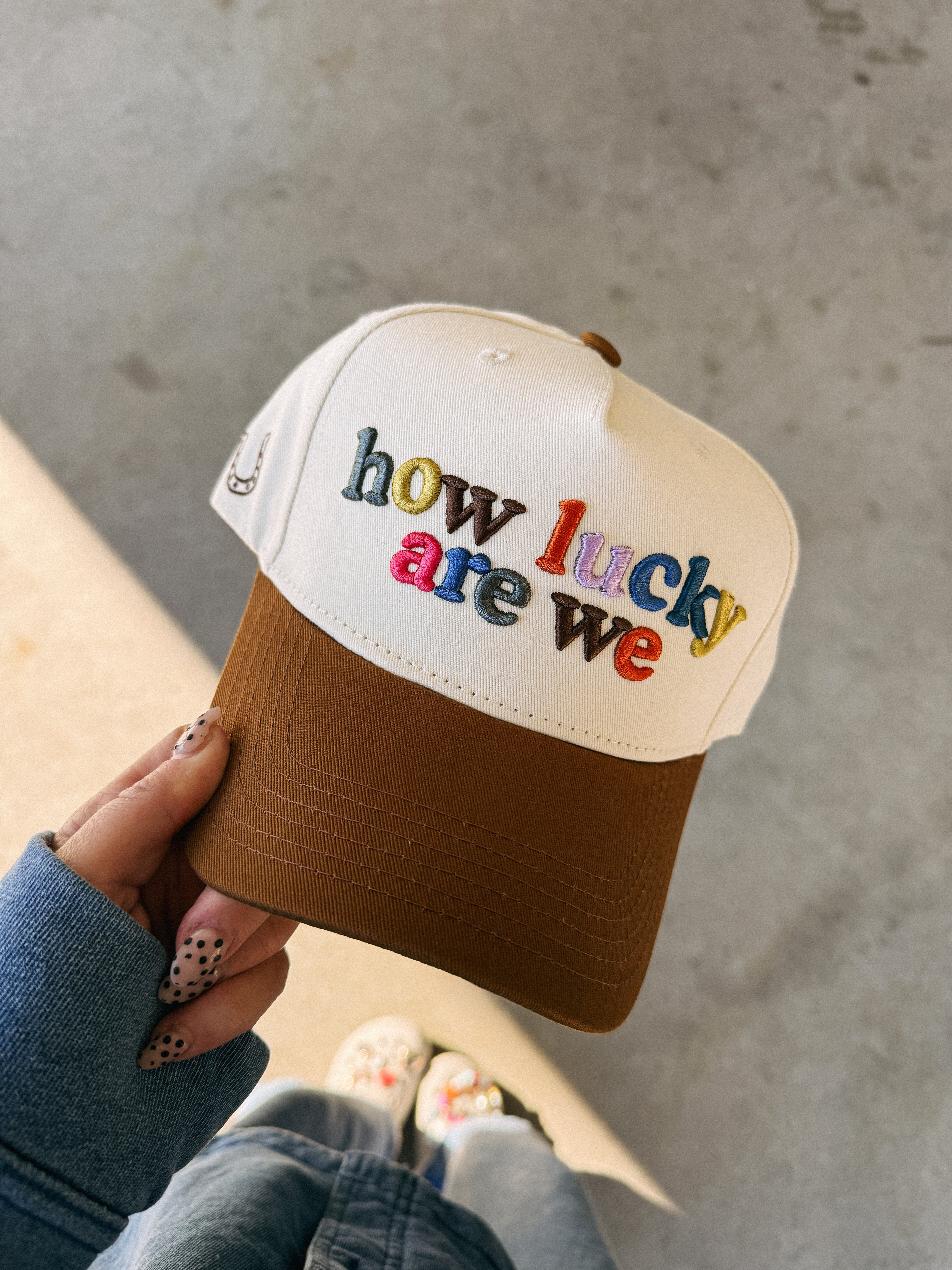 ETTA OG | how lucky are we trucker hat - brown / multi