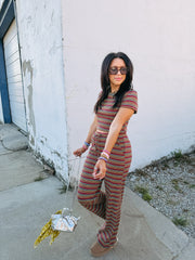 cosmic brownie stripe two piece set