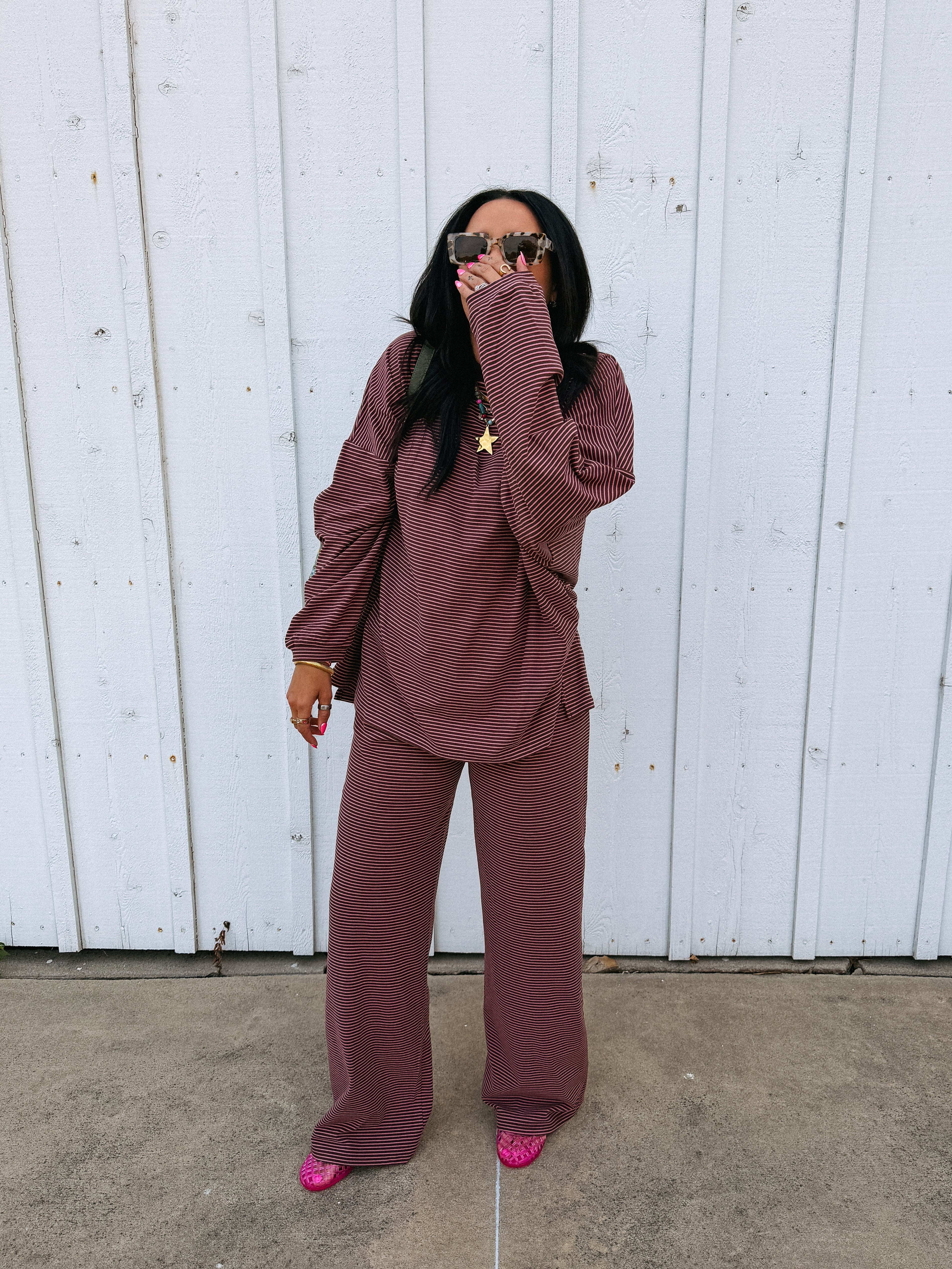 feeling fuzzy lounge pants - pink / brown