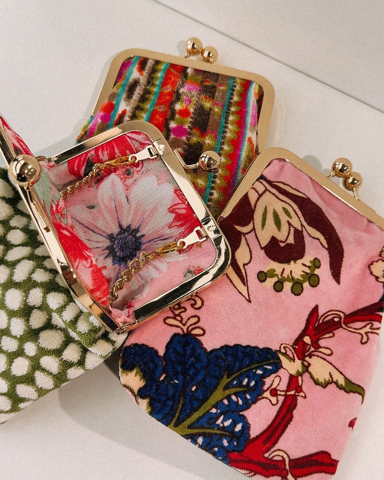 birdie crossbody - pale pink floral chenille