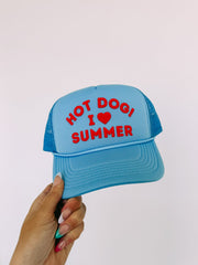 ETTA OG | hot dog! i love summer trucker hat - blue / red