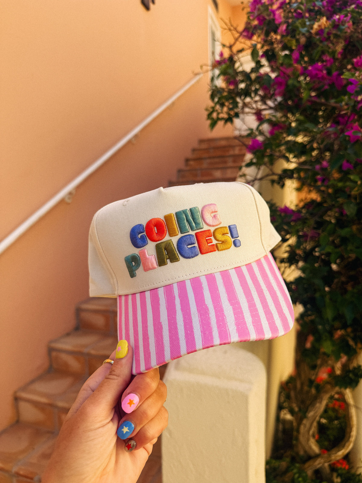 ETTA OG | going places! trucker hat - pink stripe