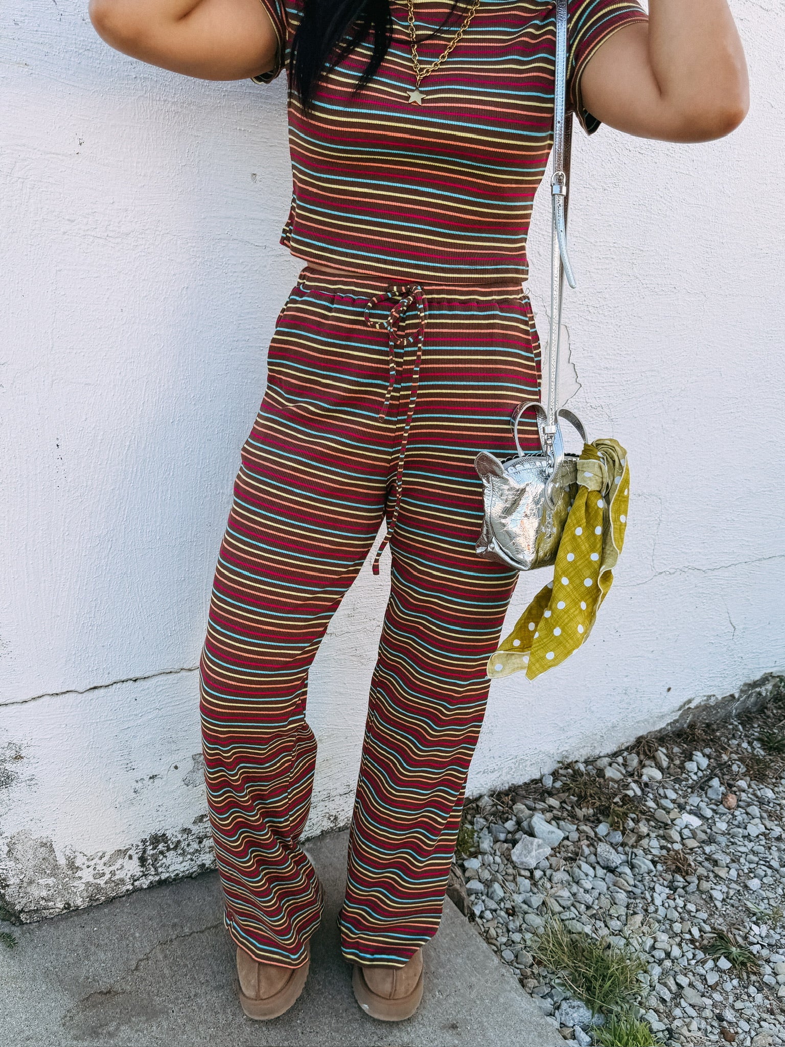 cosmic brownie stripe two piece set