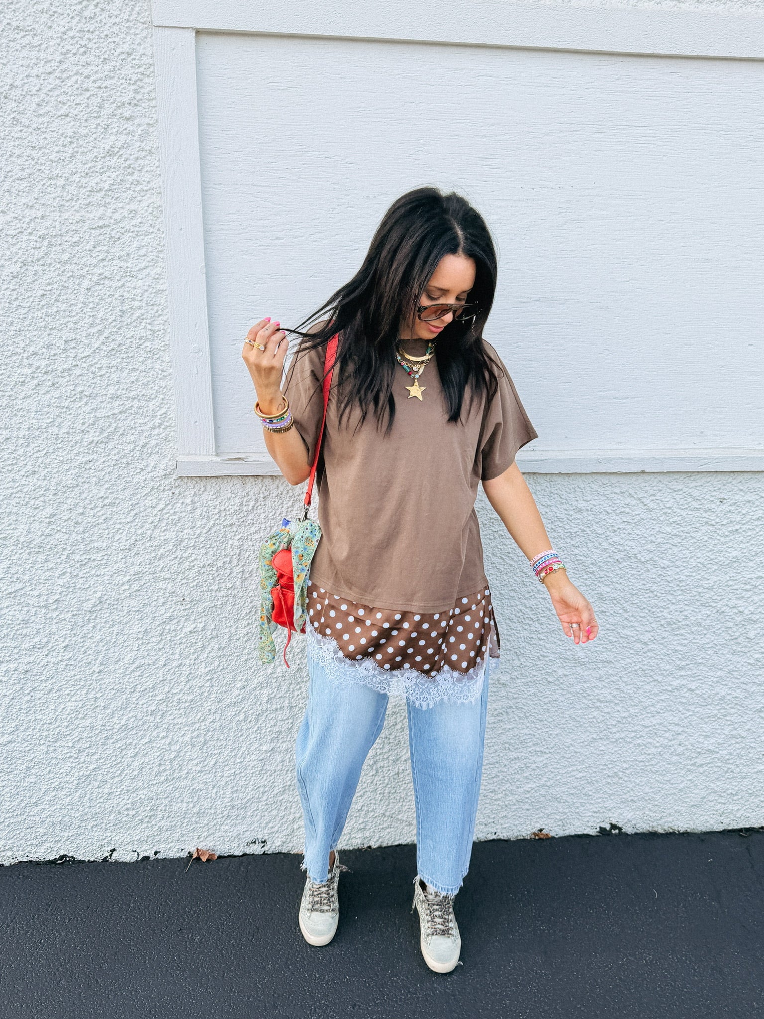 brownstone polka dot layered top