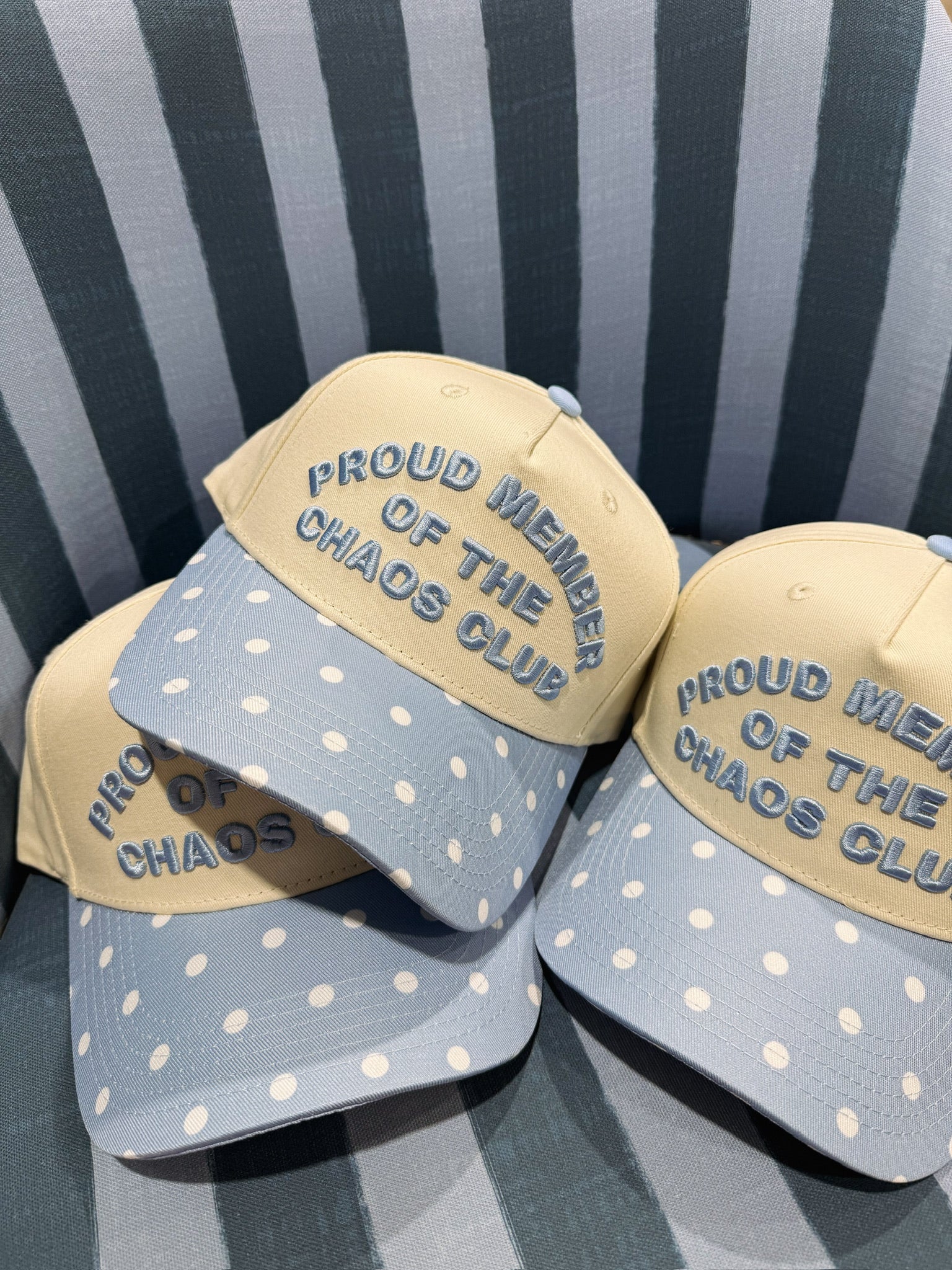 ETTA OG | chaos club trucker hat - denim / polka dot