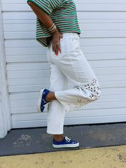 azalea eyelet barrel jeans - white