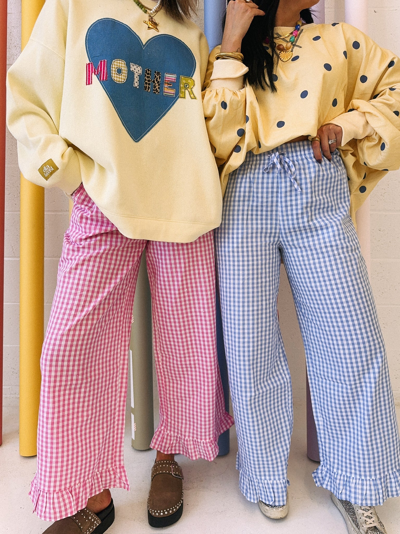 girly gingham pants - light pink