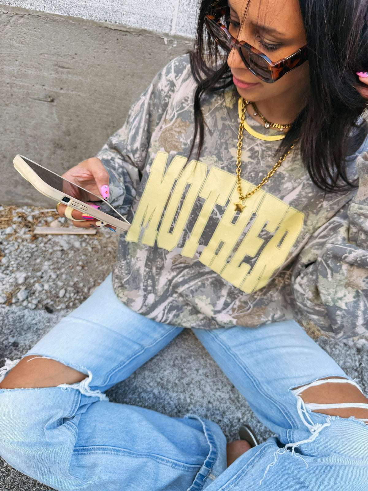 ETTA OG | varsity mother camo sweatshirt - yellow