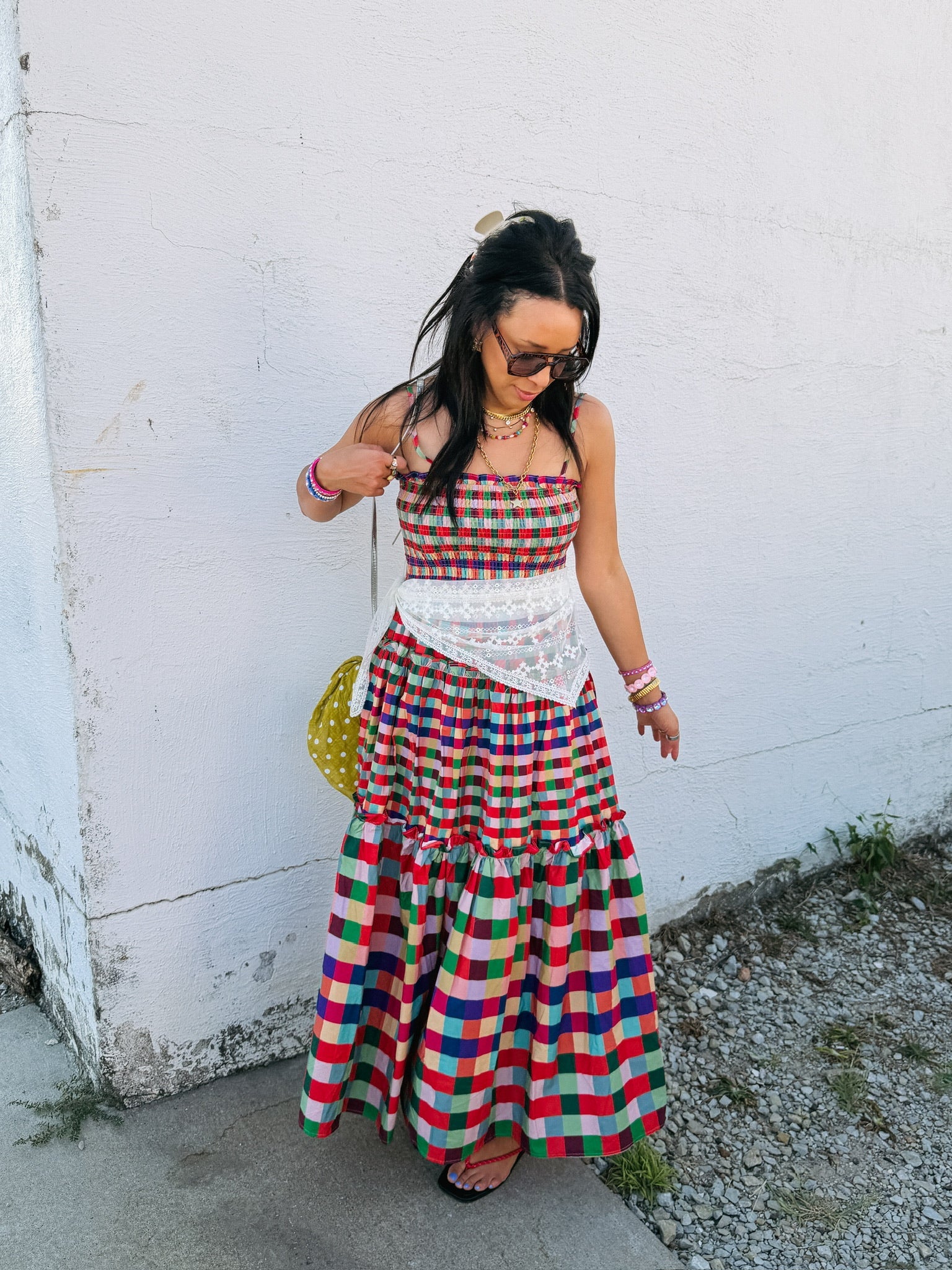 afterparty plaid maxi dress