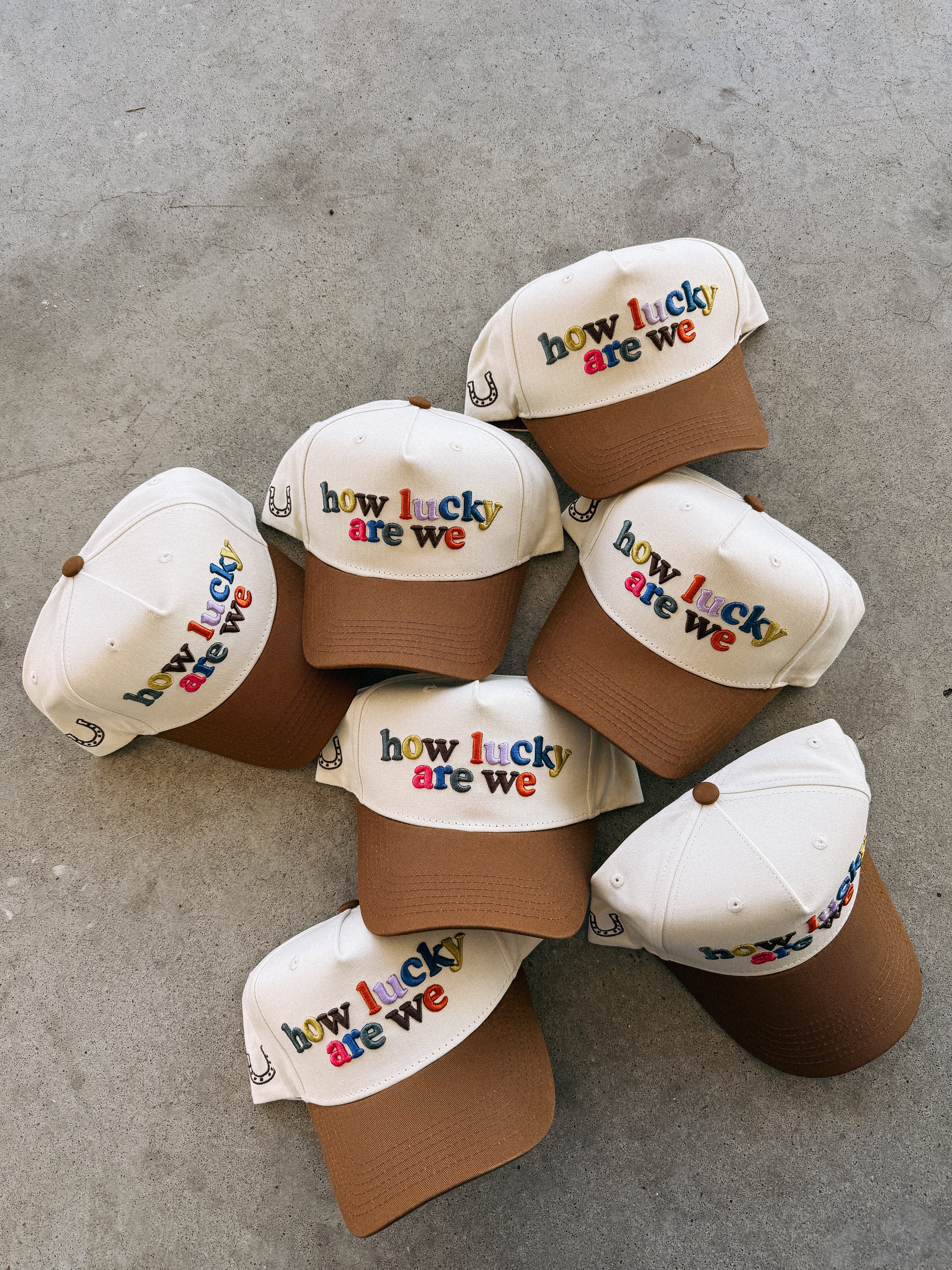 ETTA OG | how lucky are we trucker hat - brown / multi