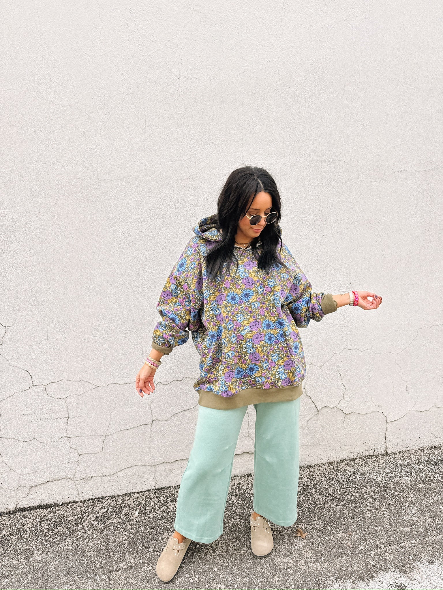flower power oversized sweatshirt - olive
