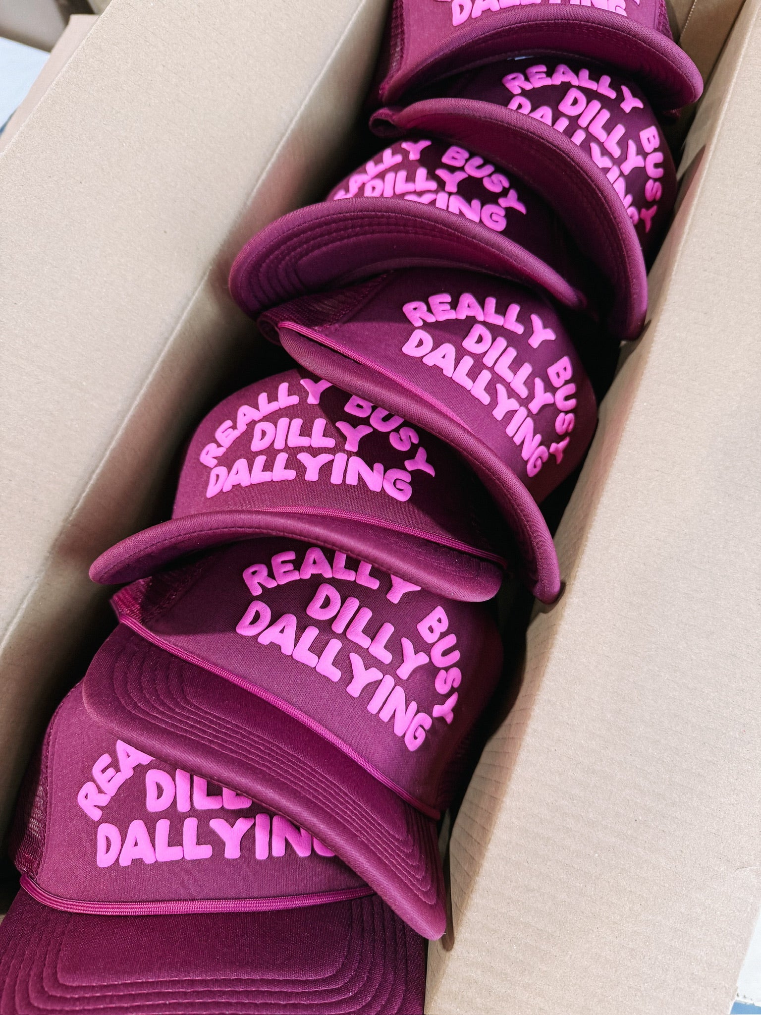 ETTA OG | dilly dallying trucker hat - burgundy / pink