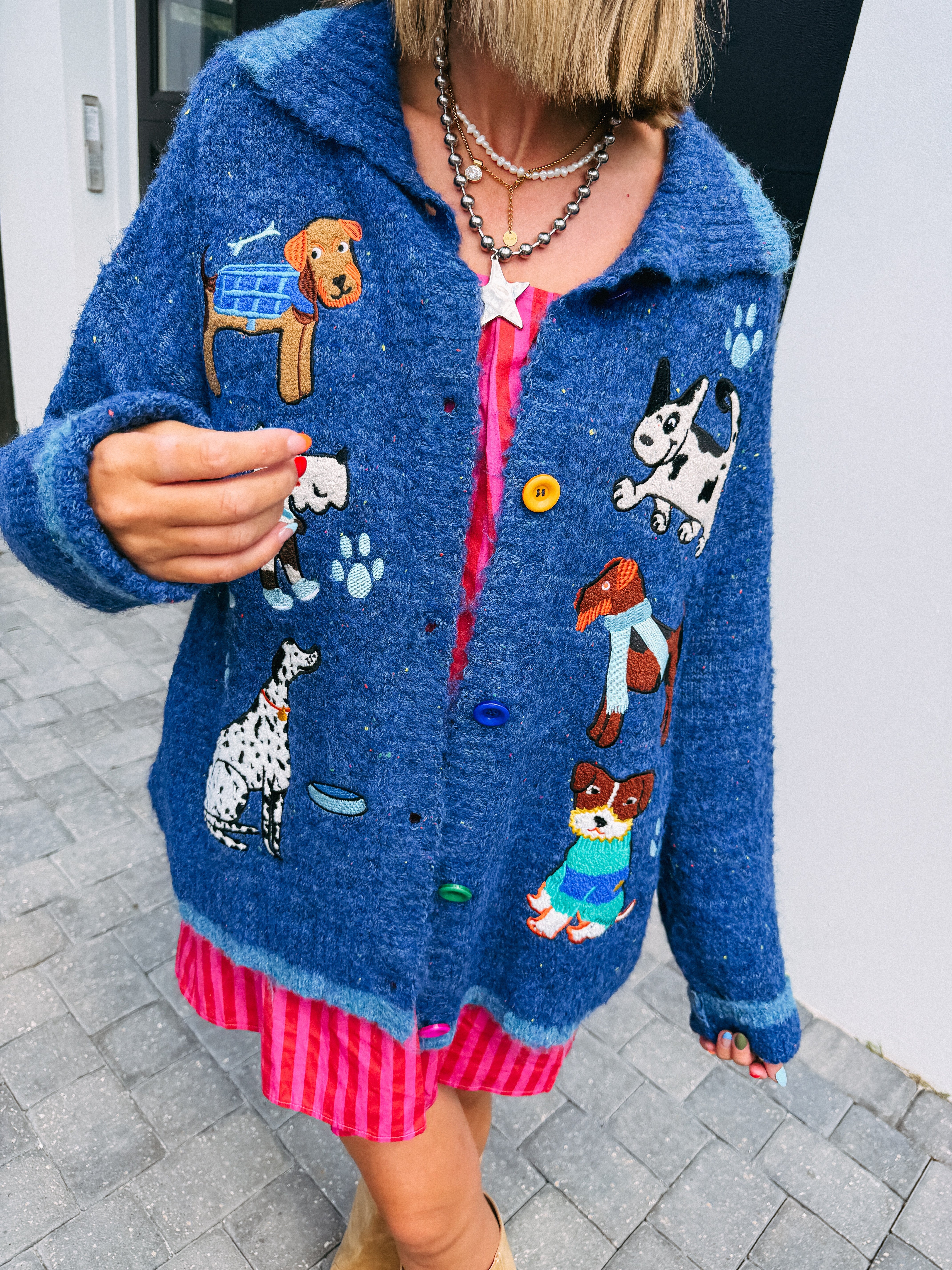 DAVI & DANI | puppy party cardigan - blue (PREORDER)
