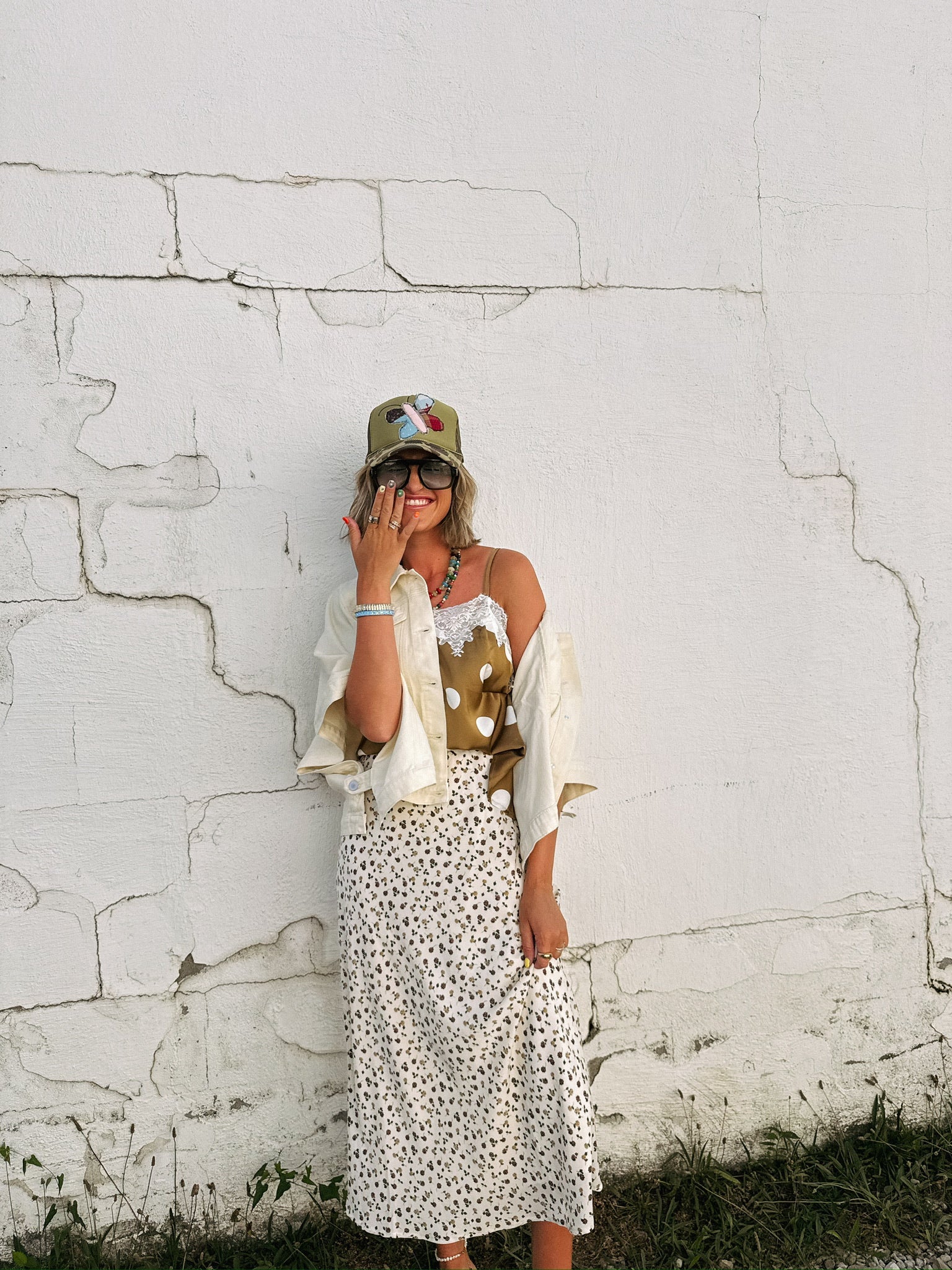 all falls down floral midi skirt