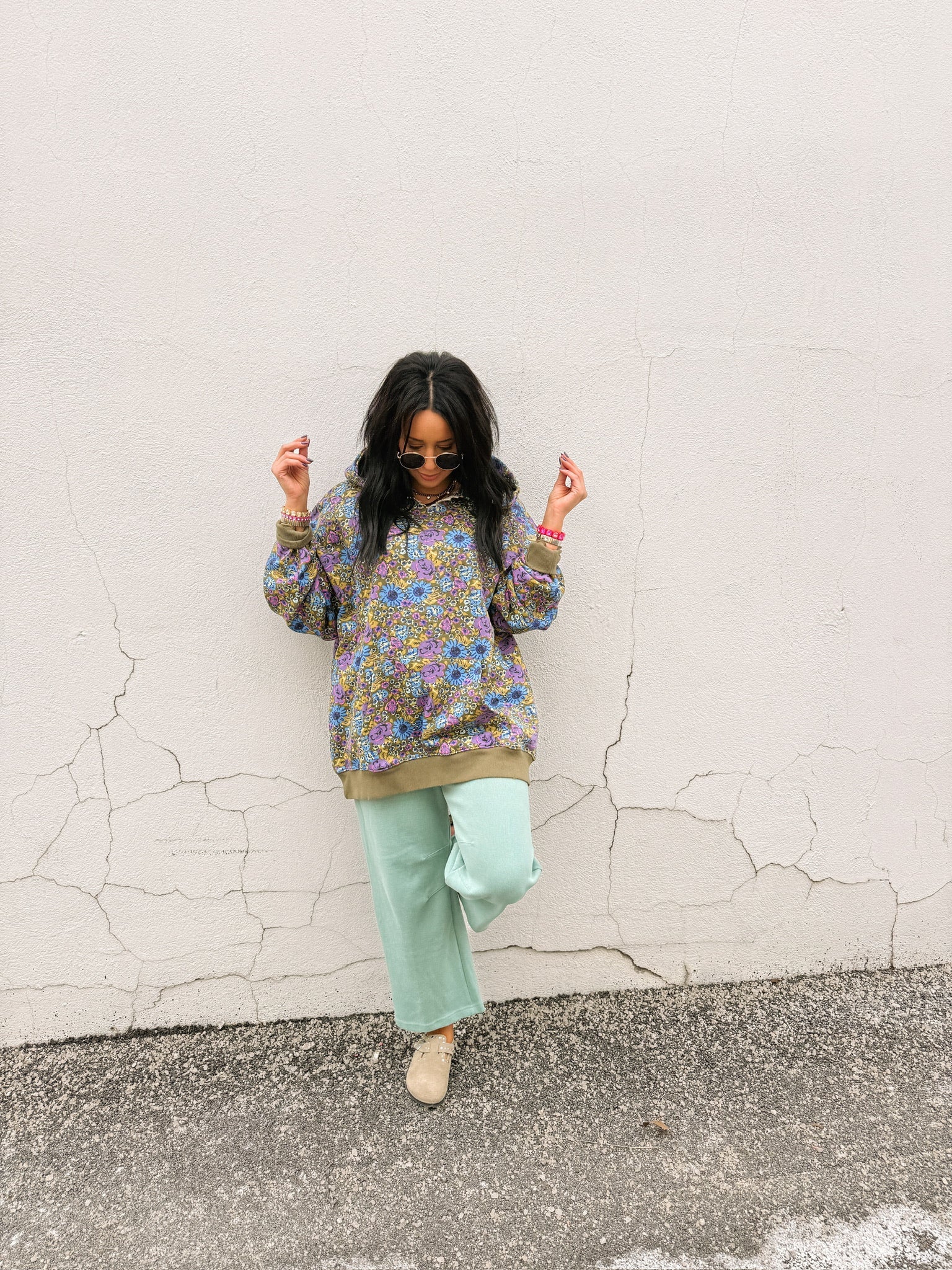 flower power oversized sweatshirt - olive