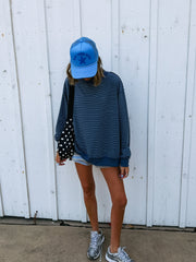 adore you blue stripe mock neck