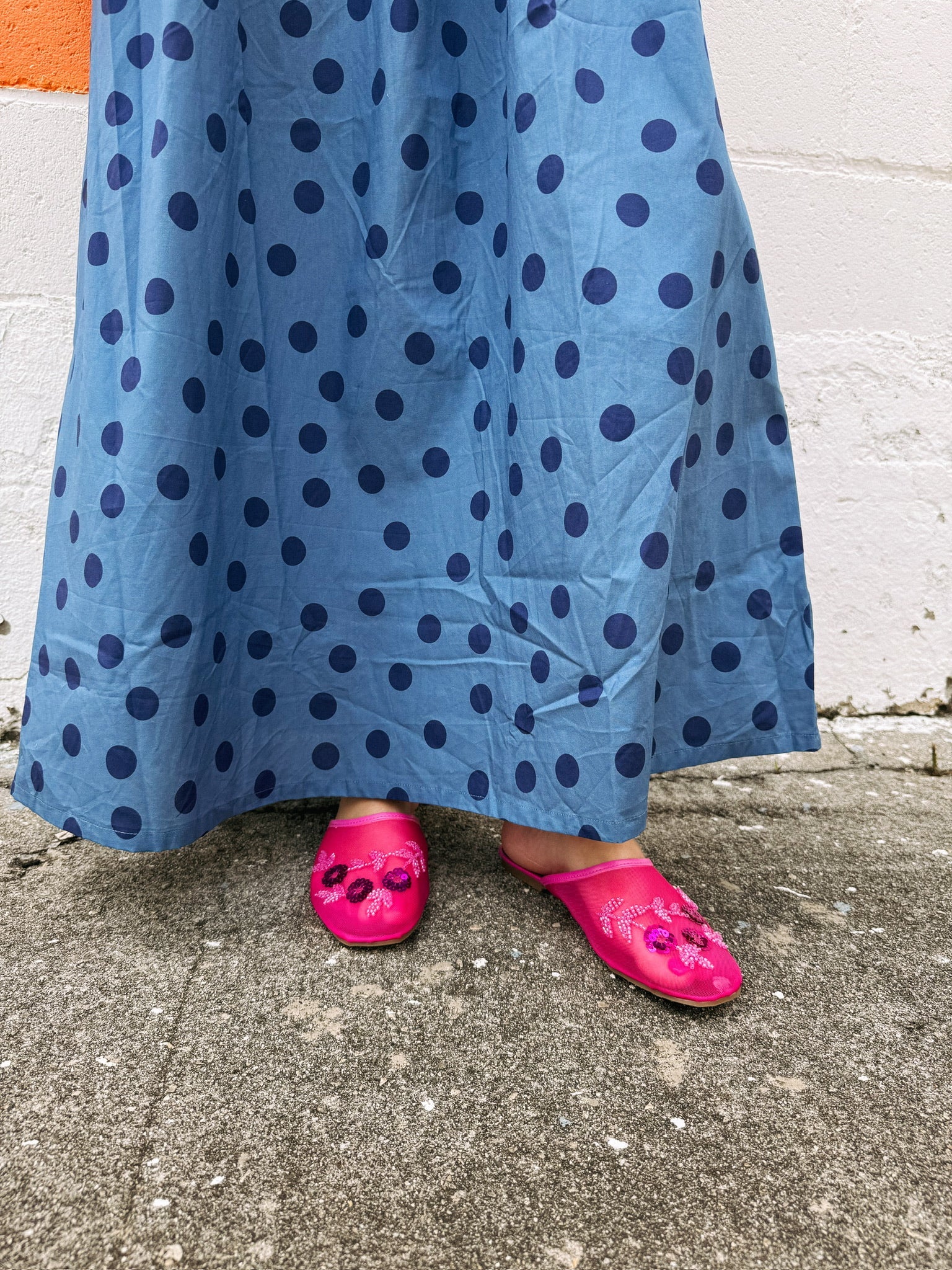 fuchsia mesh beaded mules
