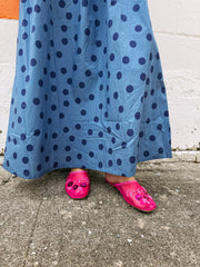 fuchsia mesh beaded mules