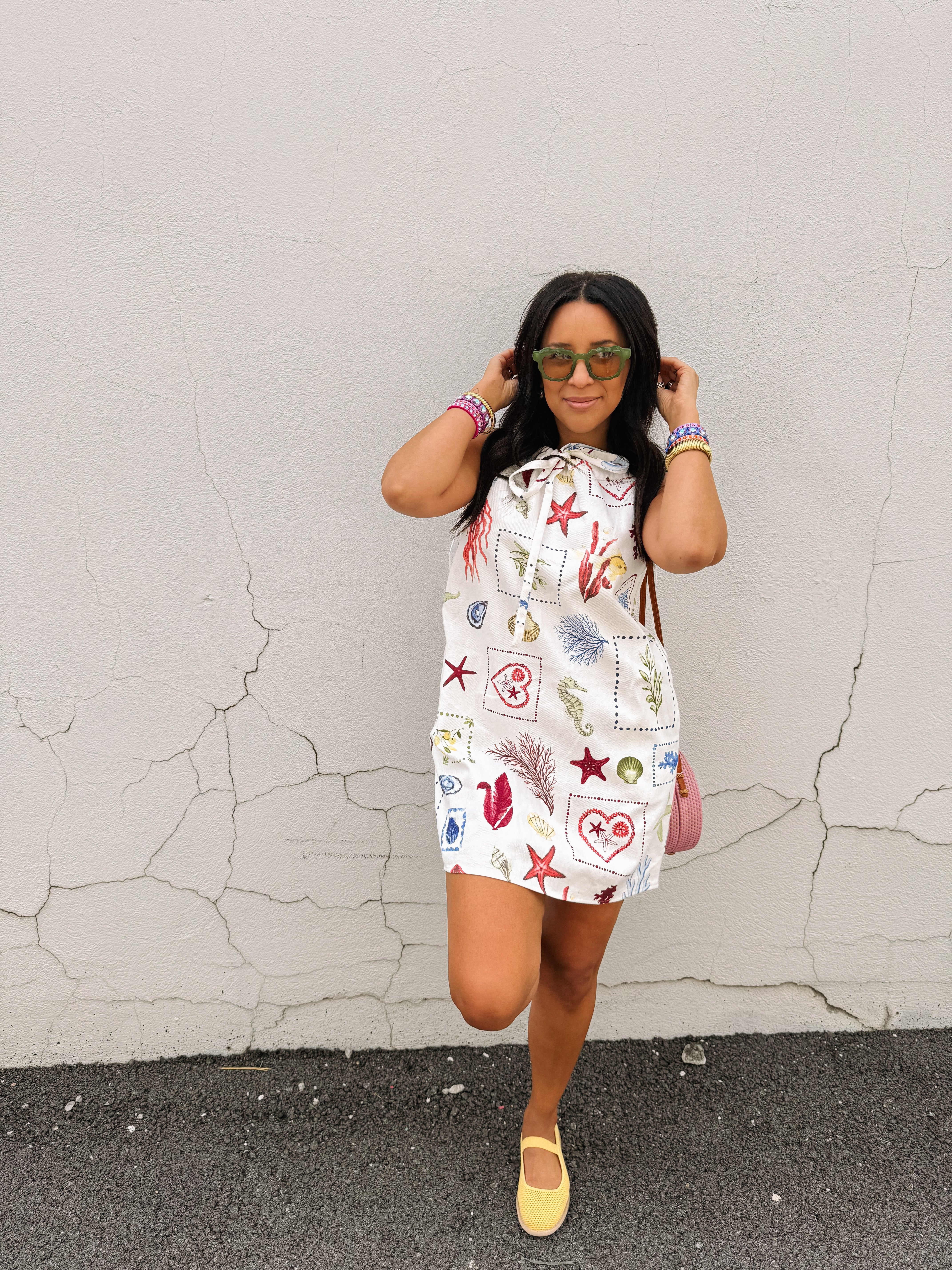 coral reef denim mini dress